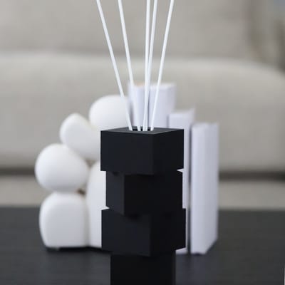 Zwarte Geurstokjes houder Structuur – Luxe Diffuser Black Diamond Amber Oak Cozy Plaid – Navulbare Geurstokjes 600 ml – Huisparfum Cadeau