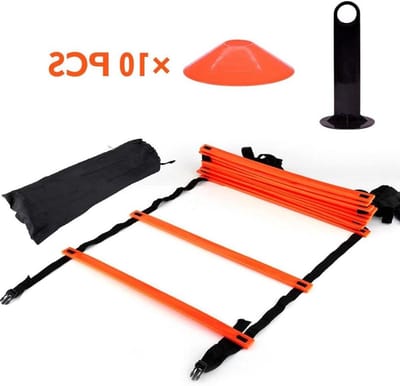 Trainingsladder Set - Behendigheidsladder Kegels - Sporttraining Verbeteren - Verstelbare Sporten - 6 meter - Oranje