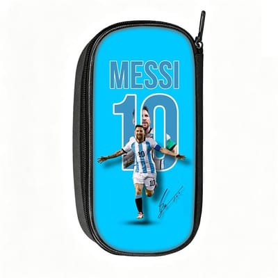 Voetbalster Pennenbakje M-Messi Patroon Leer Potlooddoosje Beste Cadeau make-uptas Student Reis Voetbal Sport Potloodtasje