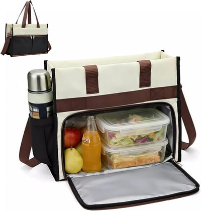 Vrouwelijke Lunch Tote Bag, Koeltas met Compartment voor 15.6 Inch Laptop, Ideaal voor Werk en Weekenden, Met Verstelbare Schouderband en Meerdere Vakken