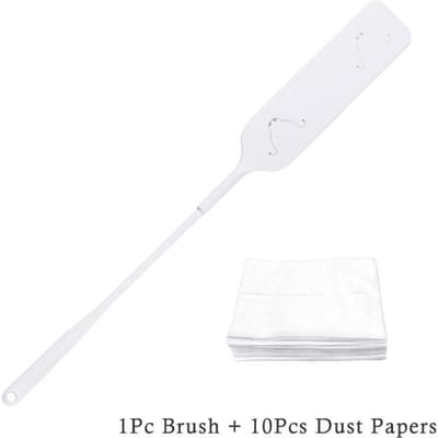 Brosse de nettoyage pratique pour la poussière domestique avec 10 chiffons de nettoyage non tissés, brosse à poussière à long manche pour outil de nettoyage domestique blanc