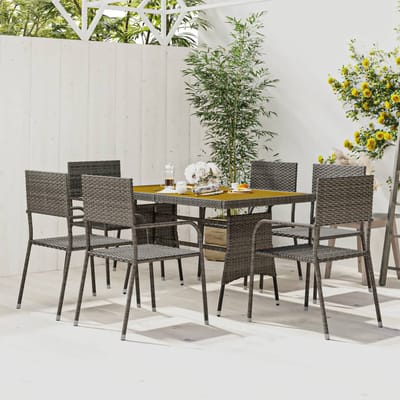 vidaXL - 7-delige - Tuinset - poly - rattan - grijs