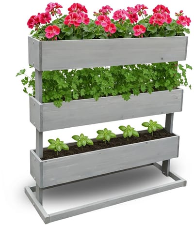 Coemo verticaal verhoogd bed Plantenbak (3 verdiepingen) incl. plantfolie - ca. 75 x 30 x 75 cm - Grijs