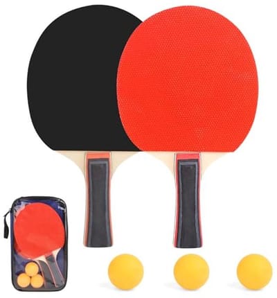 Dailygoods- Tafeltennisbat Set - 2 Tafeltennisbatjes/3 Tafeltennisballen - Draagbare Tas - Versterkte Handgrepen - Antislip - Ergonomisch Ontwerp - Pingpongbat