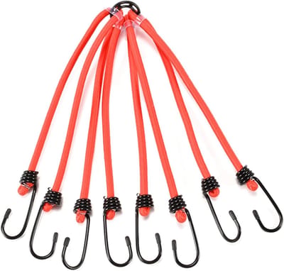 Elastisch touw - Spanband met haken - Bagage vastzetten - 8-weg haaksysteem - 30 cm lengte - Zwart