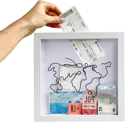 Herinneringsdoos voor Tickets, Reisherinneringen en Wereldkaart, Muur- en Tafelmontage (medium, 20x20cm)