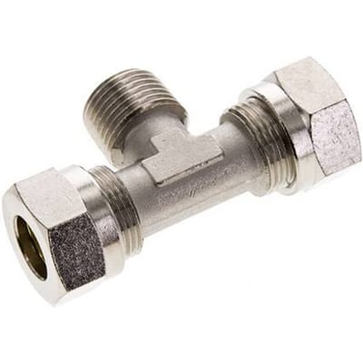 15L & R1/2'' Vernikkeld Brass T-stuk Snijringkoppeling Buitendraad 70bar ISO 8434-1