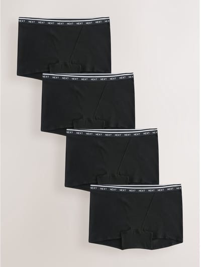 Next - Dames - Set van 4 katoenen boyshorts met logo - Zwart