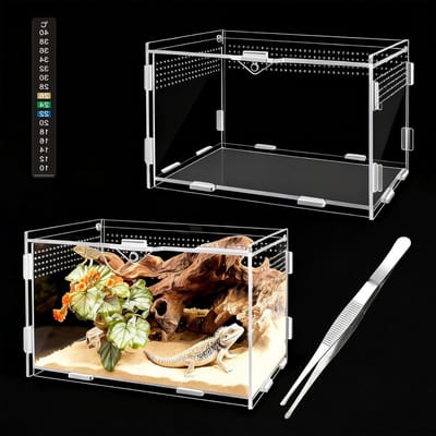 Dailygoods - 360° terrarium voor reptielen acryl, 20 x 12 x 12 cm, terrarium-acryl, transparant, fauna box, ademende hoes voor reptielenteelt, kunststof hoes voor schorpioenen, duizendpoten