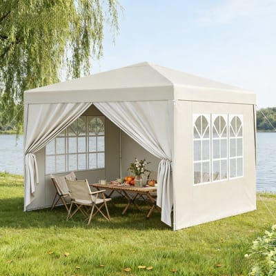 REDOM - Paviljoen - Opvouwbaar En In Hoogte Verstelbaar - Voor Tuin En Terras - Metaal En Oxforddoek - Beige - 3 X 3 M