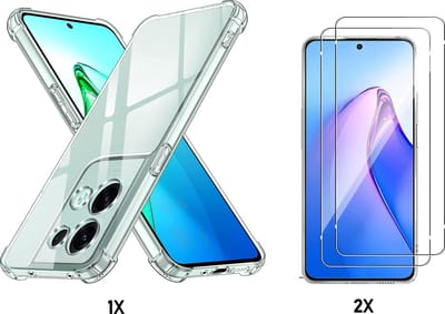 Casemania Hoesje Geschikt voor Oppo Reno 8 Transparant & 2X Glazen Screenprotector - Anti Shock Hybrid Back Cover