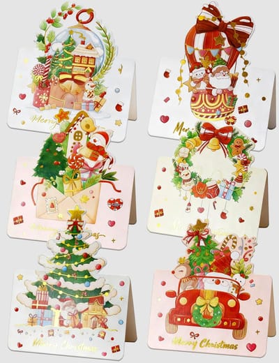 Ynkkvre - Kerstkaarten - Kerstgroetkaarten - Wenskaarten - Bedankkaartjes - 12 Kaarten Set - 6 Verschillende Ontwerpen - Inclusief Geschenkzak - Hoogwaardig Dik Karton