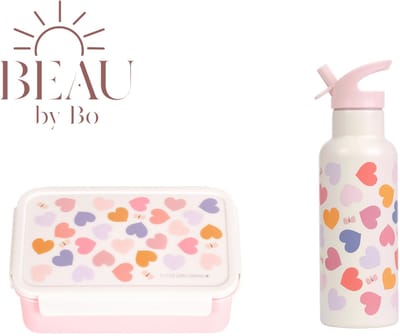 Bundel A Little Lovely Company Back to school set - Drinkfles XL RVS/Bentobox - Hearts