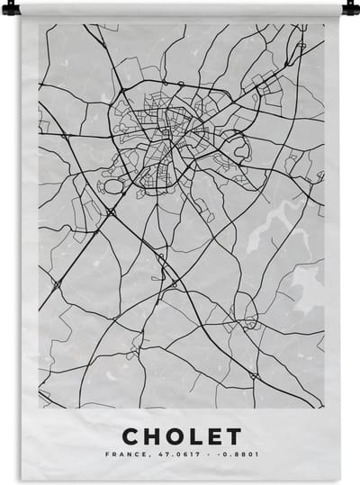 Wandkleed - Wanddoek - Kaart - Frankrijk - Stadskaart - Plattegrond - Cholet - 120x180 cm - Wandtapijt
