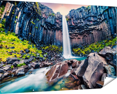Gards Tuinposter Waterval in IJsland - 180x120 cm - Tuindoek - Tuindecoratie - Wanddecoratie buiten - Tuinschilderij