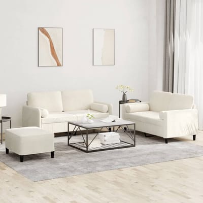 vidaXL - 3-delige - Loungeset - met - kussens - fluweel - crèmekleurig