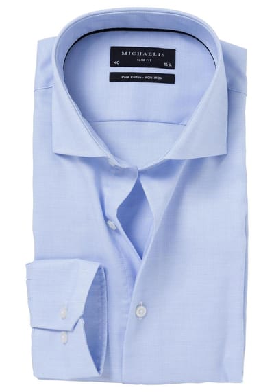 Michaelis slim fit overhemd - basket weave - lichtblauw - Strijkvrij - Boordmaat: 38 (EU maat: S)