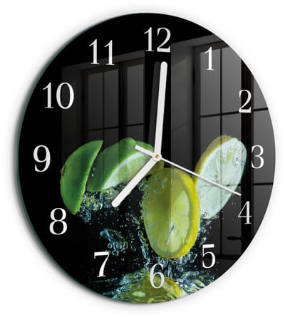 Tulup Wandklok - Citroen en limoen Moderne Wandklok Glas - 30fi cm - Groente Wandklok Glas Decoratie - Witte Handen - Ronde Wandklok - Decoratieve Glazen Klok - Glazen Wandklok Design