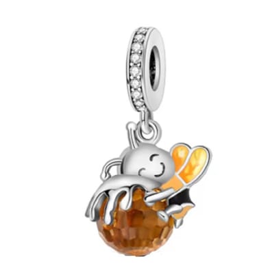 Bedel Bij – Zilver – Oranje Honing – Voor bedelarmband – RomyStones - Kerst Cadeau