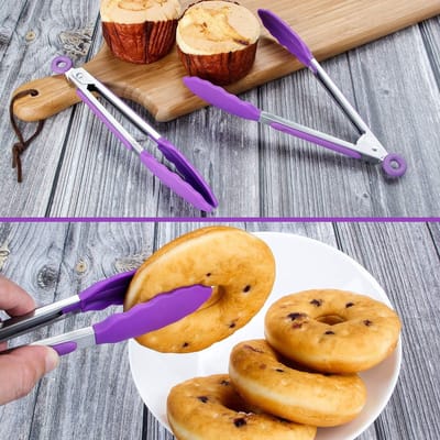 Mini Silicone Serving Tongs Set van 17.8 cm - Perfect voor BBQ, Keuken en Salades - Paarse Kleur