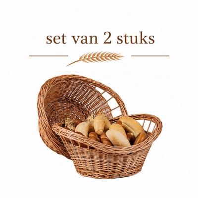 TheWickerStories Bakery Collection - Rieten Broodmanden - Set van 2 Stuks - Met Handgrepen - Handgevlochten in Europa