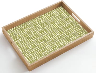 Dienblad hout 50x35 cm - Schootdienblad - Vlecht - Patroon - Groen - Borrelplank rechthoek - Plateau dienbladen
