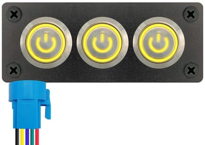 ProRide Metalen drukschakelaar 220V ON-OFF - Inbouwpaneel drievoudig - 22mm - IP67 - LED indicatie Geel