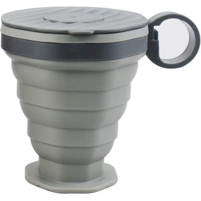 Siliconen Opvouwbare Koffiekop Draagbare Outdoor Opvouwbare Waterbeker Reis Draagbeker Met Deksel Mondwaterbeker grijs