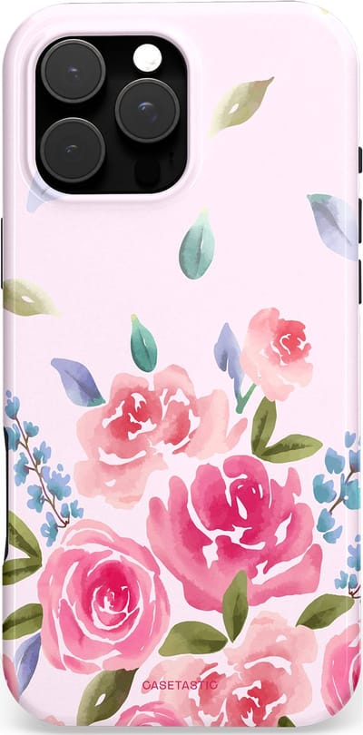 Casetastic hoesje geschikt voor Apple iPhone 16 Pro Max - MagSafe - Dubbellaagse bescherming - Aquarel Bloesem - Fashion Case - Lichtroze Lila Saliegroen