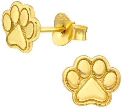 Joy|S - Zilveren kat hond dierenpoot oorbellen - 7.5 x 6.5 mm - gold plated - poot afdruk oorknoppen - goudkleur