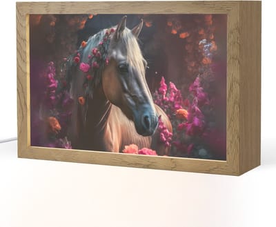 Nachtlampje 30x20 cm - Kinder lampje - Paard - Bloemen - Paars - Oranje - Dieren - Tafellamp kinderkamer - Slaapkamer lamp - Bedlamp kinderen - Kinderlampje stopcontact - Wandlamp babykamer - Nachtlampjes