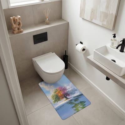 WC mat 50x80 cm - Antislip - Boom - Seizoenen - Winter - Landschap - Toiletmat - Vloermat - Douchemat - Toilet tapijt - Toiletmatten