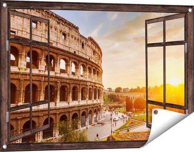 Gards Tuinposter Doorkijk Colosseum bij Zonsondergang in Italïe - 90x60 cm - Tuindoek - Tuindecoratie - Wanddecoratie buiten - Tuinschilderij