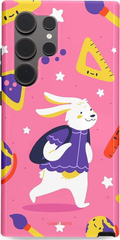 Casetastic hoesje geschikt voor Samsung Galaxy S24 Ultra - Dubbellaagse bescherming - Slimme konijnensprongen - Fashion Case - Koraal Geel Roze