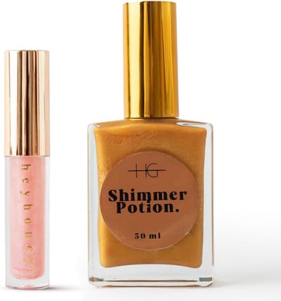 HG AESTHETIC Summer Shine Set – HeyHoney Lip Oil 10 ml + Elixir Shine Dry Oil 50 ml – Hydraterende Duo voor Stralende Lippen & Huid (Gold Shine + Strawberry Tint) - cadeautje vrouw