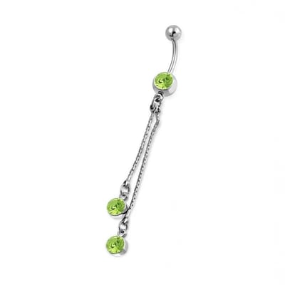 Aramat Jewels | Navelpiercings | Stalen Navelpiercing ketting en groene zirkonia`s | | | |10mm | Staal | Volwassenen | Verkleurd niet
