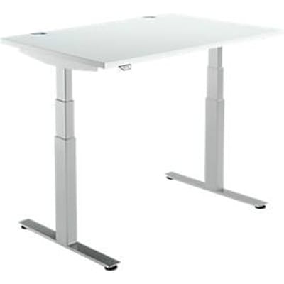 Schäfer Shop  Select Bureautafel DRIVE UP 2, T-poot, rechthoek, tweetraps elektrisch in hoogte verstelbaar, B 1200 mm, lichtgrijs/blank aluminium