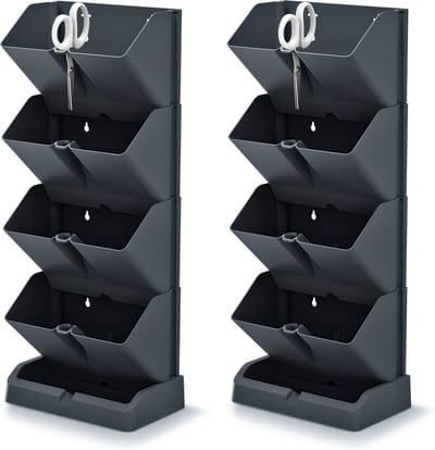 Verticale kruidentuin kunststof - 2x - Staand/hangend - Modulair - Antraciet grijs - 20 x 11 x 48 cm - Incl. kruidenschaar