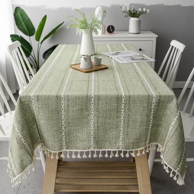 Katoen Linnen Streep Kwast Tafelkleed Vlekbestendig Stofdicht Tafelhoes voor Keuken Eettafel Blad Decoratie Rechthoekig 90x90cm