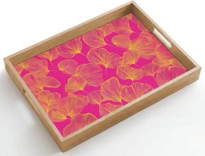 Dienblad hout 50x35 cm - Schootdienblad - Bladeren - Nerven - Grafisch - Roze - Borrelplank rechthoek - Plateau dienbladen