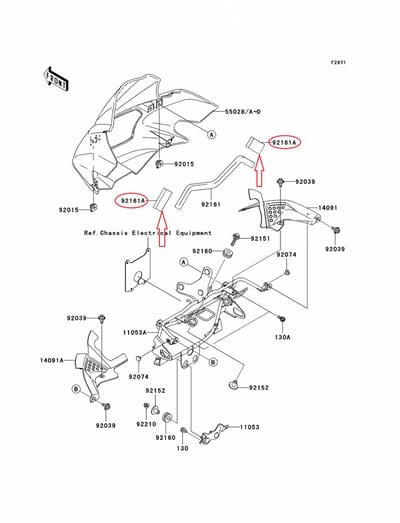 divers origineel plastic voor motor kawasaki 750 z750 2004 tot 2006 92161-0122 / nieuw schuim