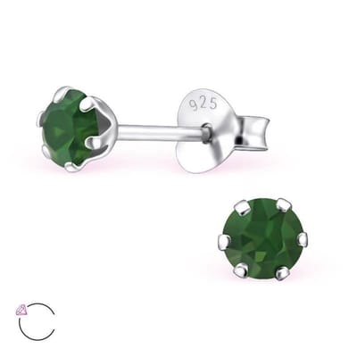 Aramat Jewels | Oorbellen | 925 Zilveren Kristallen Oorbellen Rond 4-8mm - Sprankelende Studs | 4mm / Opaal Groen | | | Zilver | Kinderen, Volwassenen | Verkleurd niet