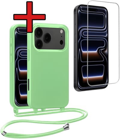 Hoesje Geschikt voor iPhone 17 Pro / 18 Pro Hoesje Siliconen Case Met Koord Met Screenprotector - Hoes Geschikt voor iPhone 17 Pro / 18 Pro Hoesje Backcover Met Telefoonkoord - Groen