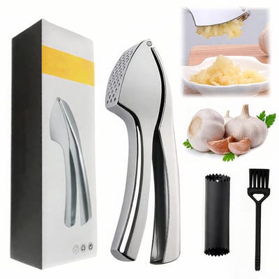 Knoflookpers- Knoflookpers - Supergemakkelijk te gebruiken en schoon te maken - Knoflookpers en -hakselaar - Knoflook en gember moeiteloos pletten (geen schillen nodig) - Stevig en duurzaam (Zilver - 15,5*5)