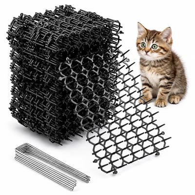 JustValue 20-Delige Katten Afweermatten Set - 20 x 15.5 CM - Anti Klim Strips - Kattenverjager Tuin Matten - Zwart
