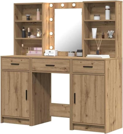 Kaptafel Set - Make-up Tafel - Slaapkamer Organisatie - Ingebouwde LED Verlichting - 50 x 41 x 135 cm - Bruin