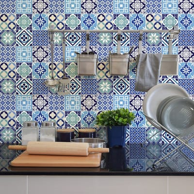 Muurstickers - Zelfklevende tegelmuurstickers voor keuken en badkamer - 9 ROBIO cementtegelstickers - 9 stickers 10x10cm