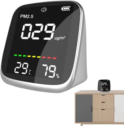 Luchtkwaliteit Monitor - Luchtmeter - Binnenlucht Meten - Waarschuwing Functie - PM2.5 Temperatuur Vochtigheid - Wit