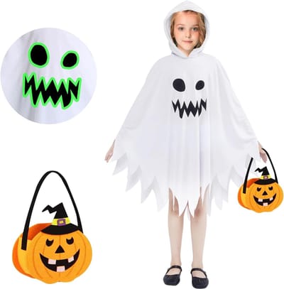 Unisex Halloween Kostuum voor Kinderen met Verlichting, Cape en Pompoentas voor Feestjes en Carnaval