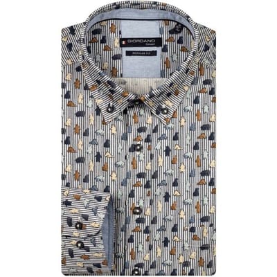 Giordano Overhemd Ivy Soft Twill Polar Bear Stripe Fantasy Navy-Multi / male